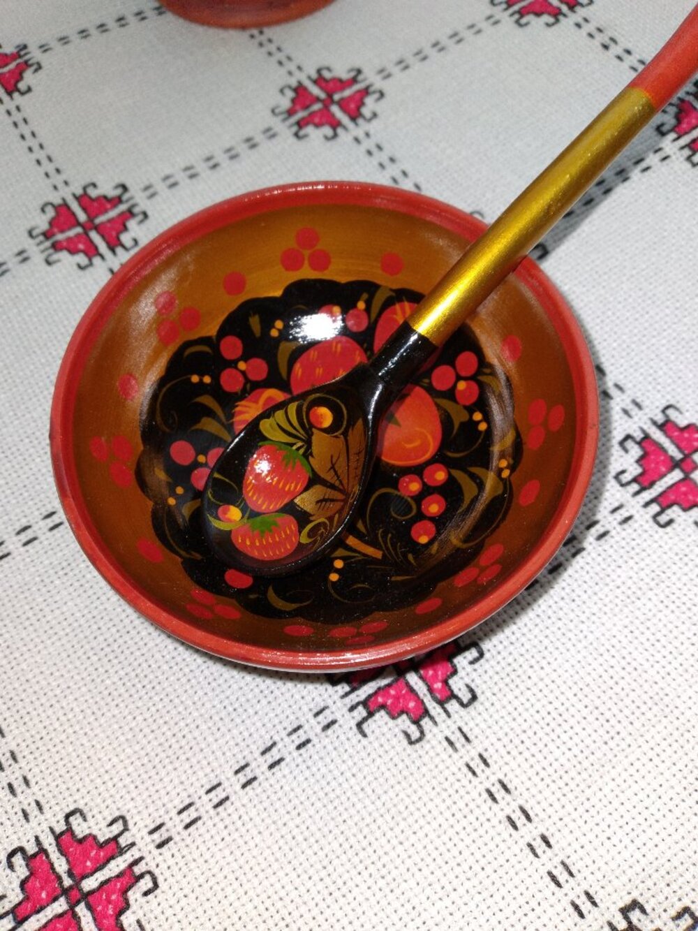 Vintage Handmade Wooden Bowl & Spoon, Made in Ukraine
